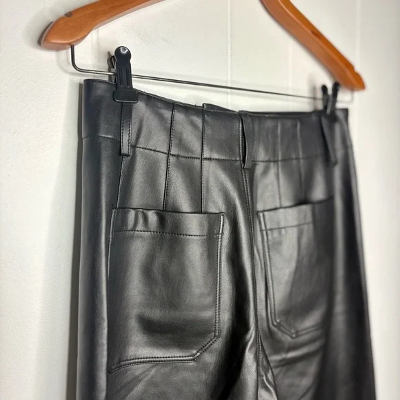 Maeve Anthropologie Black Colette Faux Leather Crop High-Rise Wide Leg Pants 29 - Picture 4 of 6